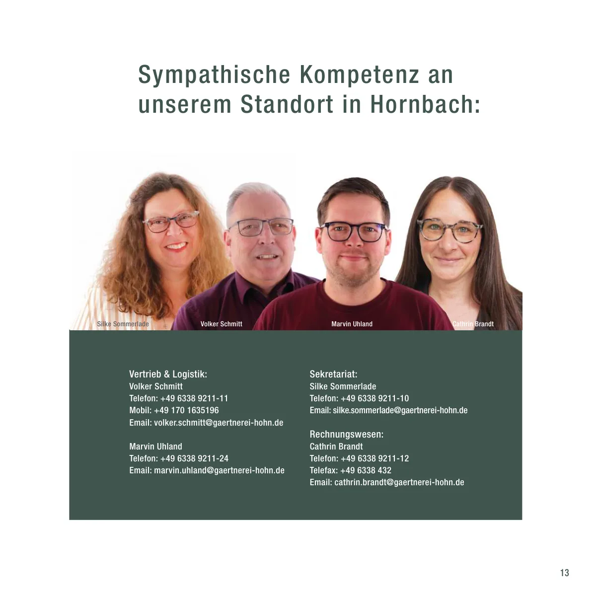 Seite 13 der Imagebroschüre: Ansprechpartner in Hornbach